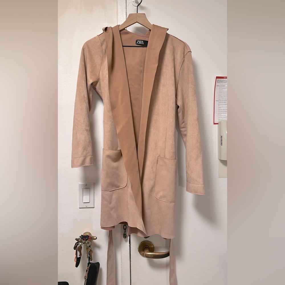 Zara Dusty rose suede-like hoodie jacket